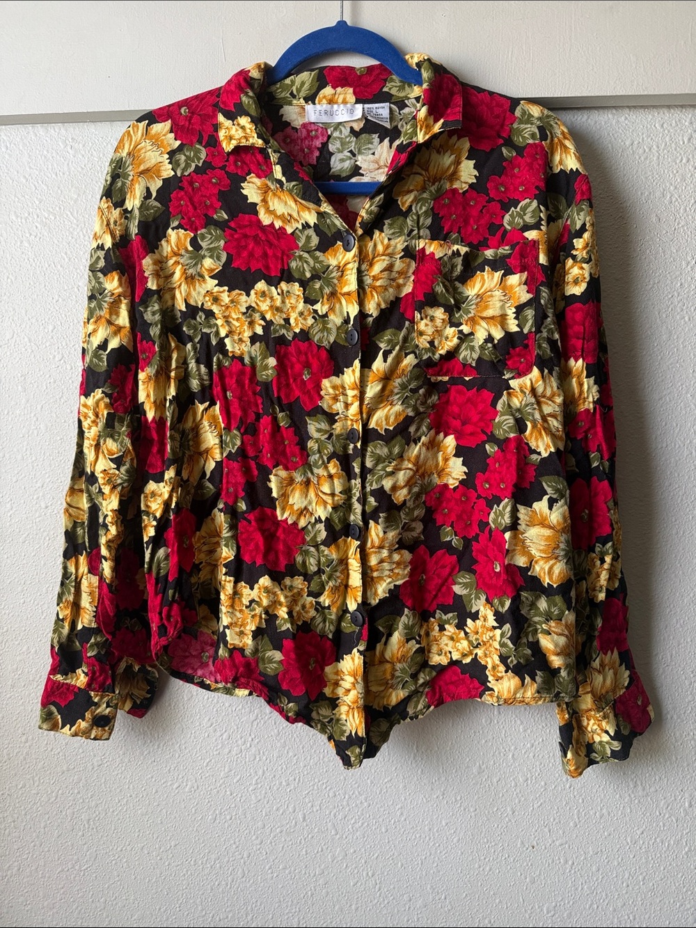 Vintage Feruccio 100% rayon floral button down